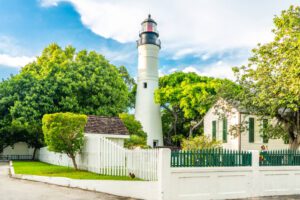 The exterior of the Key West lighthouse, one of the best places to learn about Key West history.