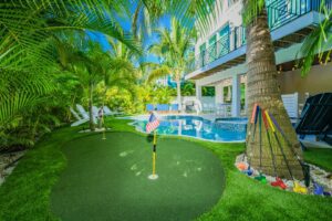 The backyard area of an Anna Maria Island rental to relax in after going on dolphin tours.